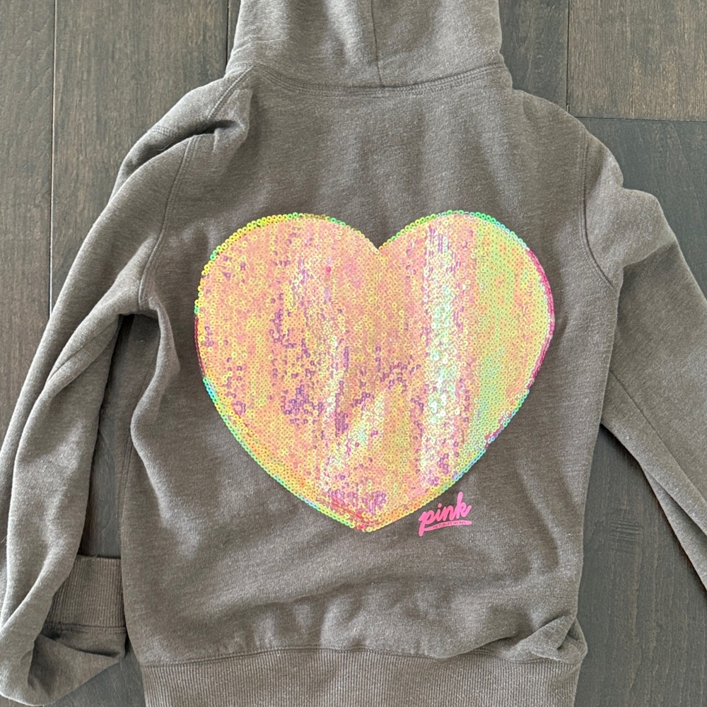 Y2K Victoria's Secret PINK Bling Brown Hoodie with pink Sequin Heart!